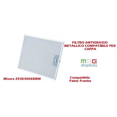 MegshopitaliaRicambi Accessori CappeFILTRO CAPPA ALLUMINIO METALLICO  253X300X8MM ANTIGRASSO FABER UNIVERSALE FRANKE30302007